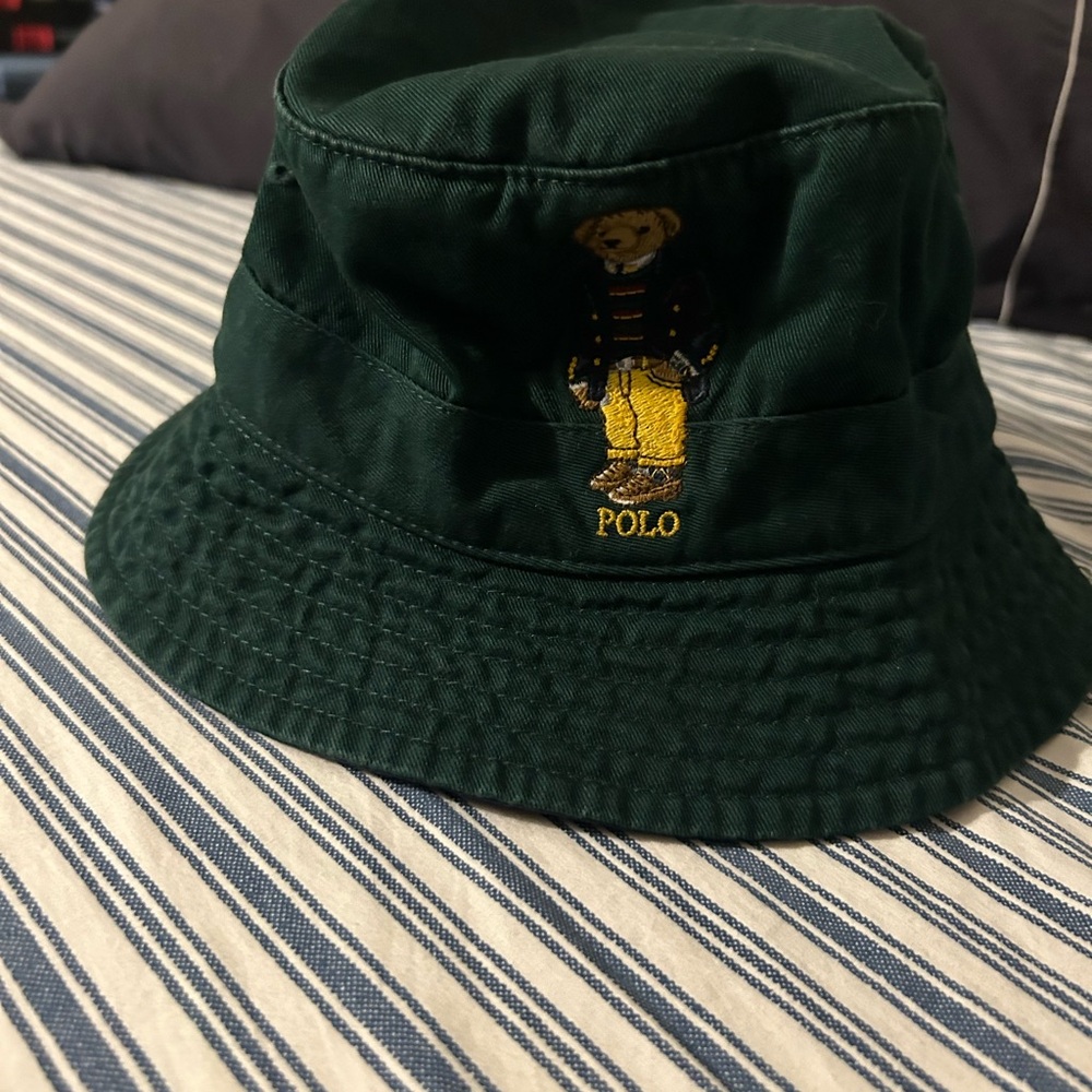 Ralph Lauren Dark Green Bucket Hat with Polo Bear Embroidery